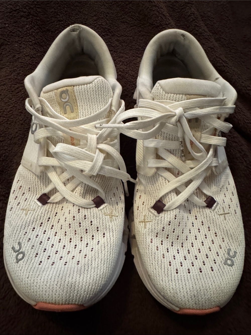 On Running Cream/White Knit Running Shoes